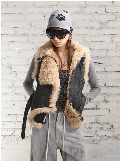 Vintage Shearling Wool-Blend Collared Vest