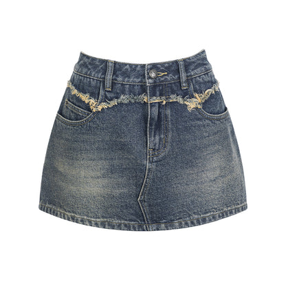 Blue Denim High-waist  A-line Mini Skirt - CHINASQUAD