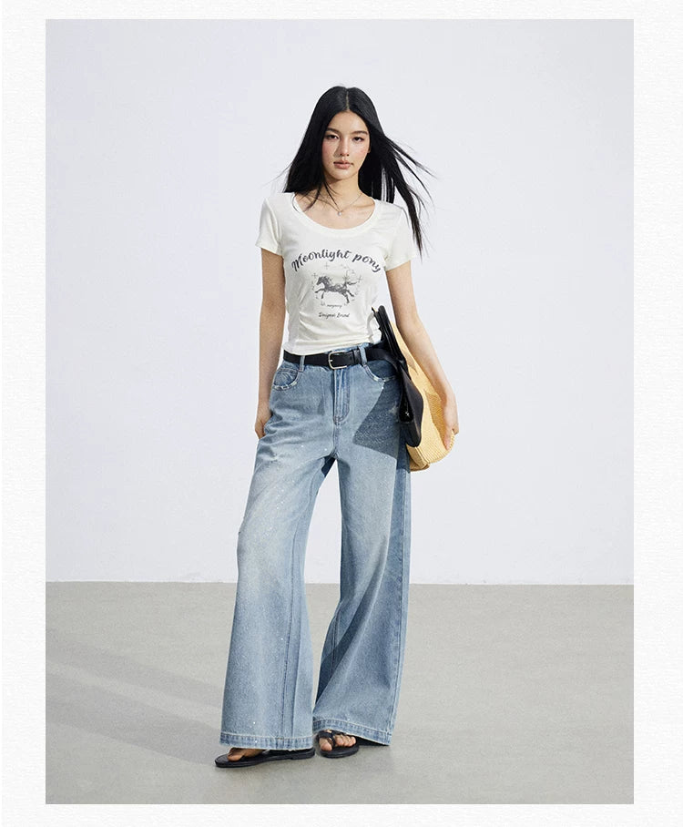 Vintage Starry Wash Wide-Leg Denim Jeans