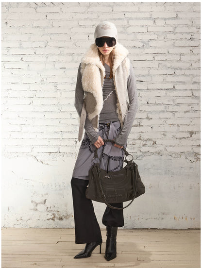 Vintage Shearling Wool-Blend Collared Vest