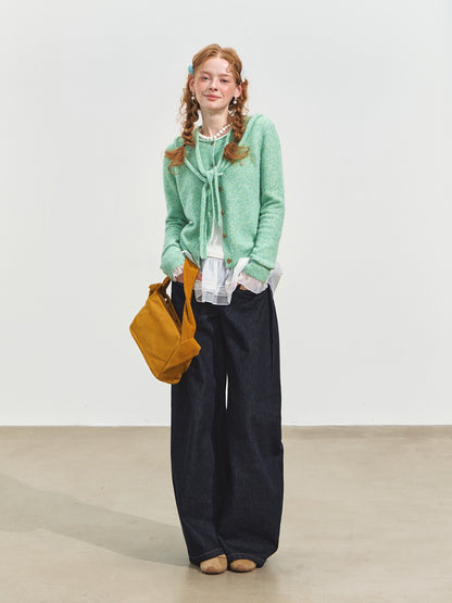 Hooded Shawl-Collar Knit Cardigan