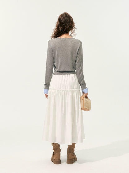Pleated Patchwork Midi Skirt