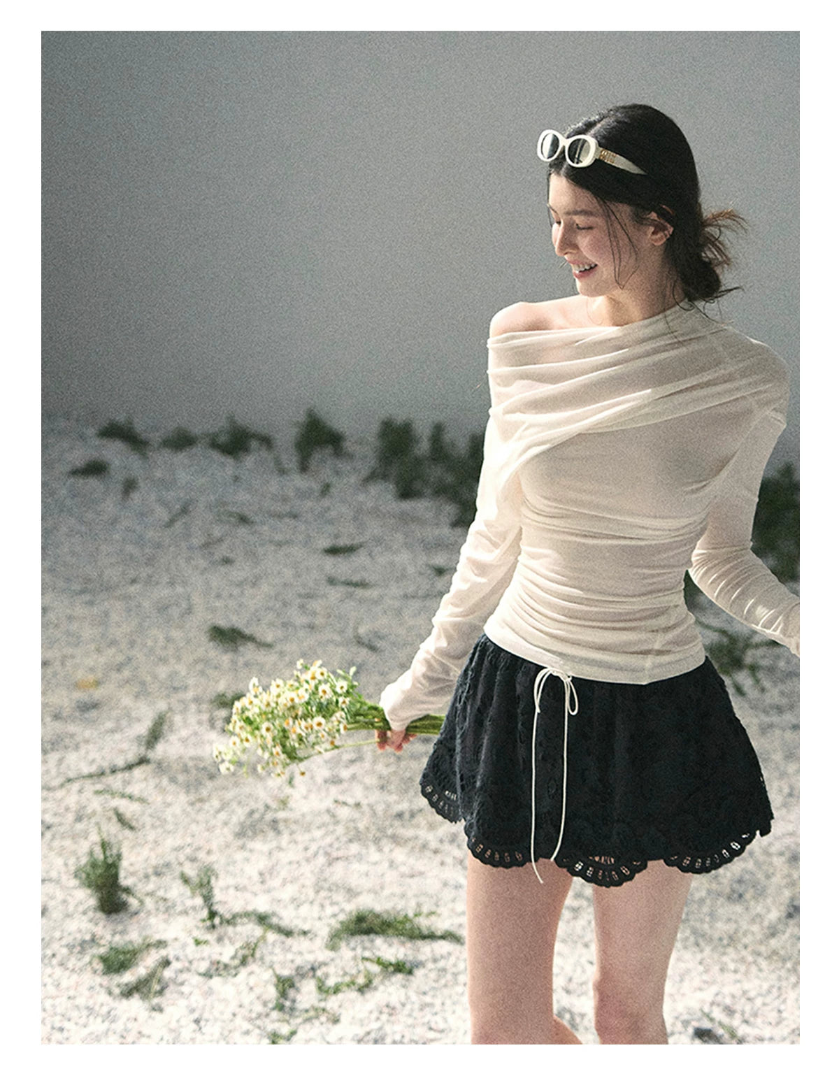Light &amp; Shadow Asymmetric Long-Sleeve Top