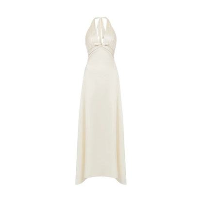 Halter V-Neck Cut-Out Printed Maxi Dress