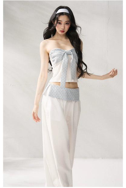 Strapless Top &amp; Relaxed Wide-Leg Pants Set