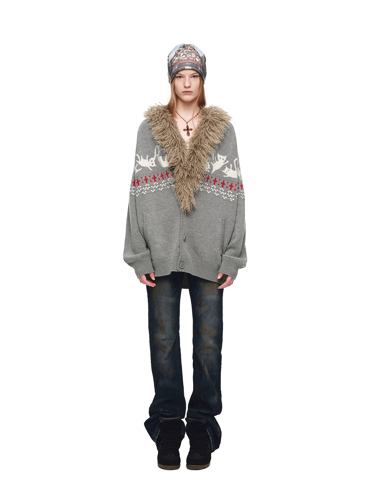 Gilet jacquard Fair Isle avec chats