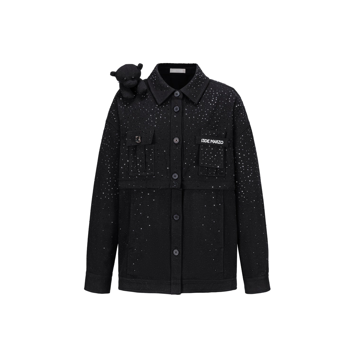 Crystal-Embellished Utility Shirt Jacket