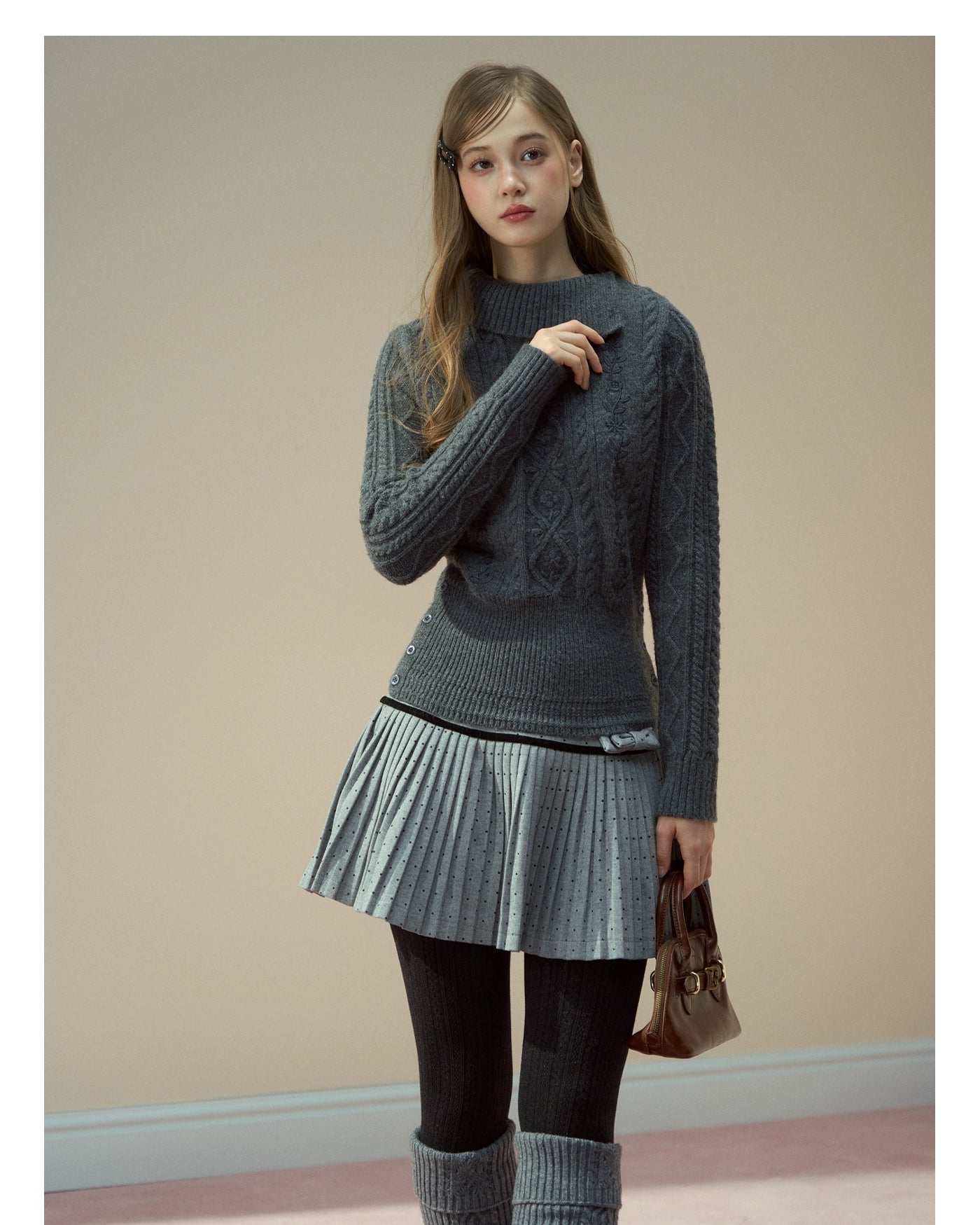 Winter Whisper Cable Knit Turtleneck Sweater