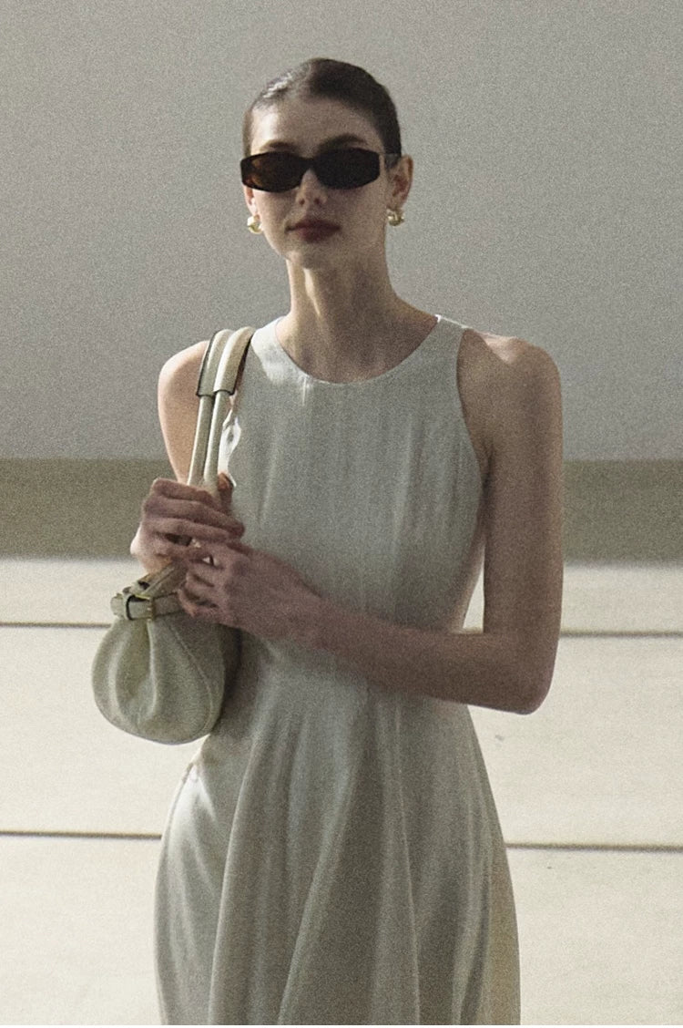Golden Thread Linen-Blend Sleeveless A-Line Maxi Dress