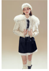 White Turn-down CollarFaux Shearling Coat - CHINASQUAD