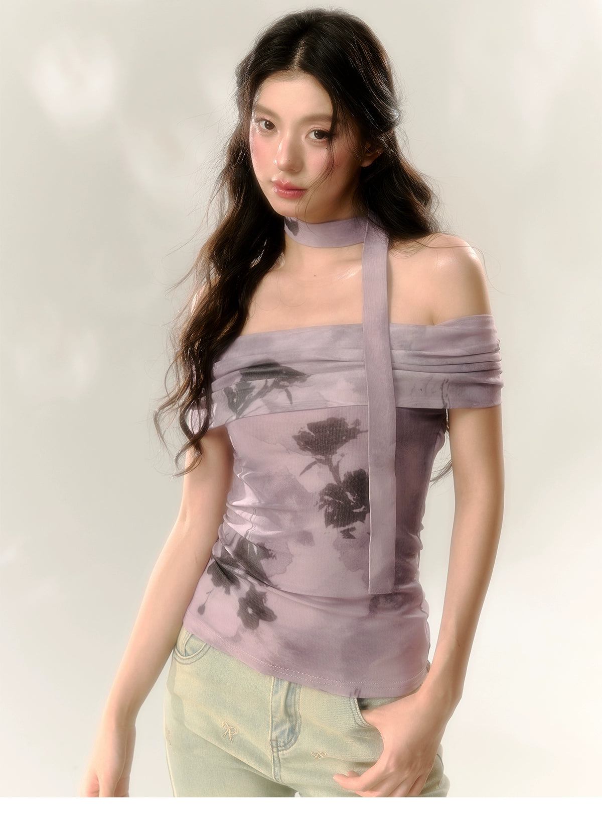 Purple Butterfly &amp; Pink Butterfly Mesh One-shoulder T-shirt - CHINASQUAD