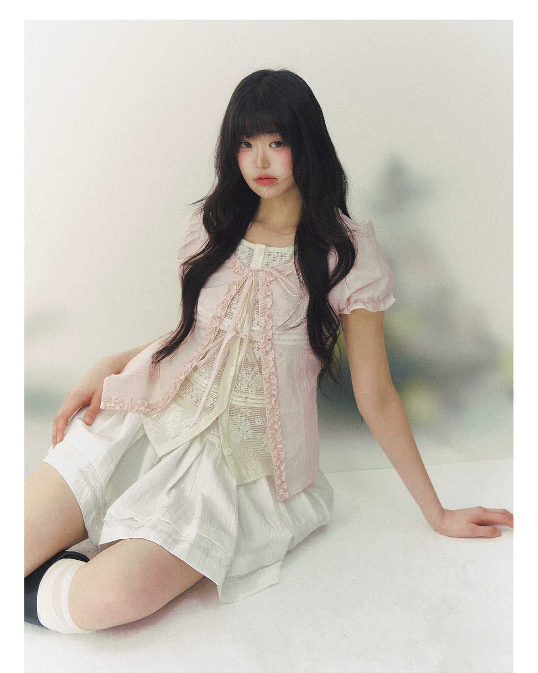 Blush Lace Tie-Front Blouse