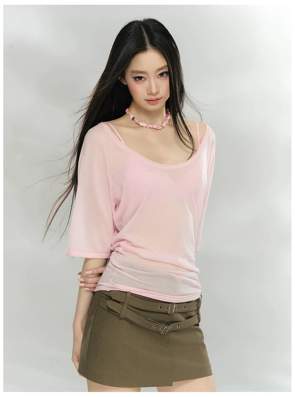 厚重三醋酸莱赛尔纤维宽松U领蝙蝠袖T恤
