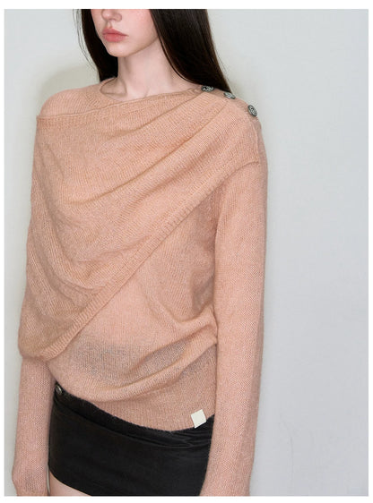 Shawl-Collar Relaxed Wool Knit Sweater