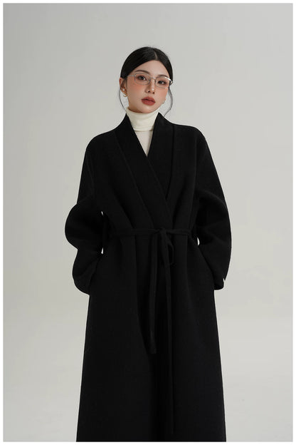 Elegant Double-Faced Wool Long Coat