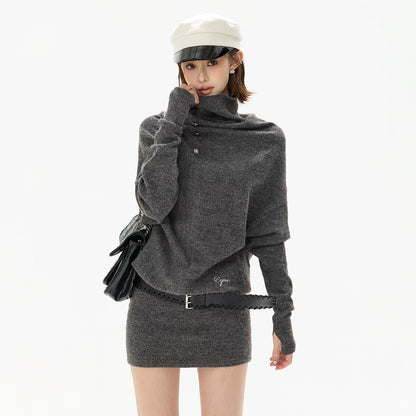 Cowl-Neck Wool Knit Mini Dress