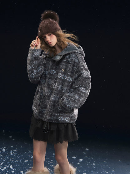 Jacquard Polar Fleece Hooded Casual Jacket