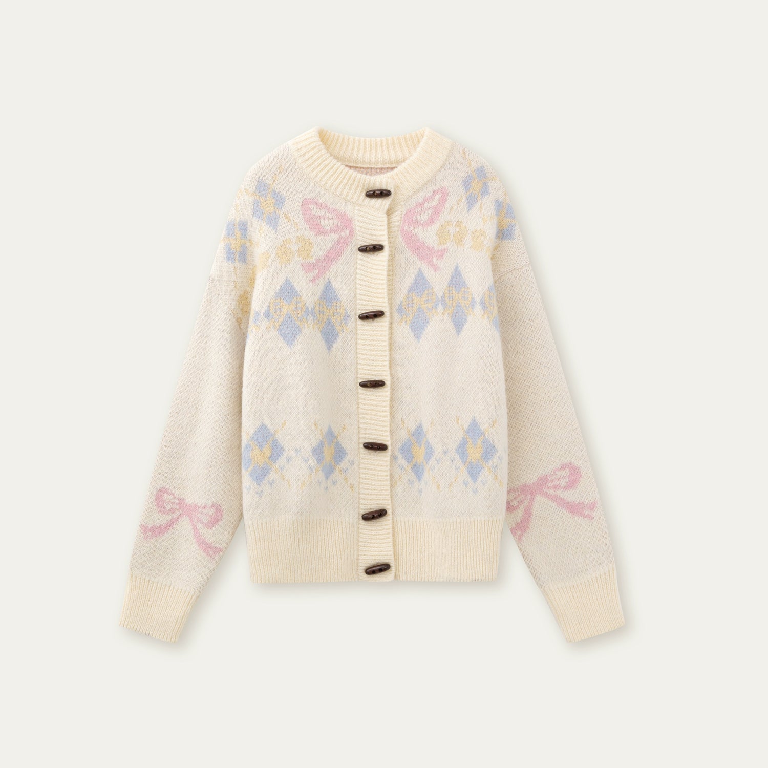Bow-Knot Fair Isle Toggle Knit Cardigan