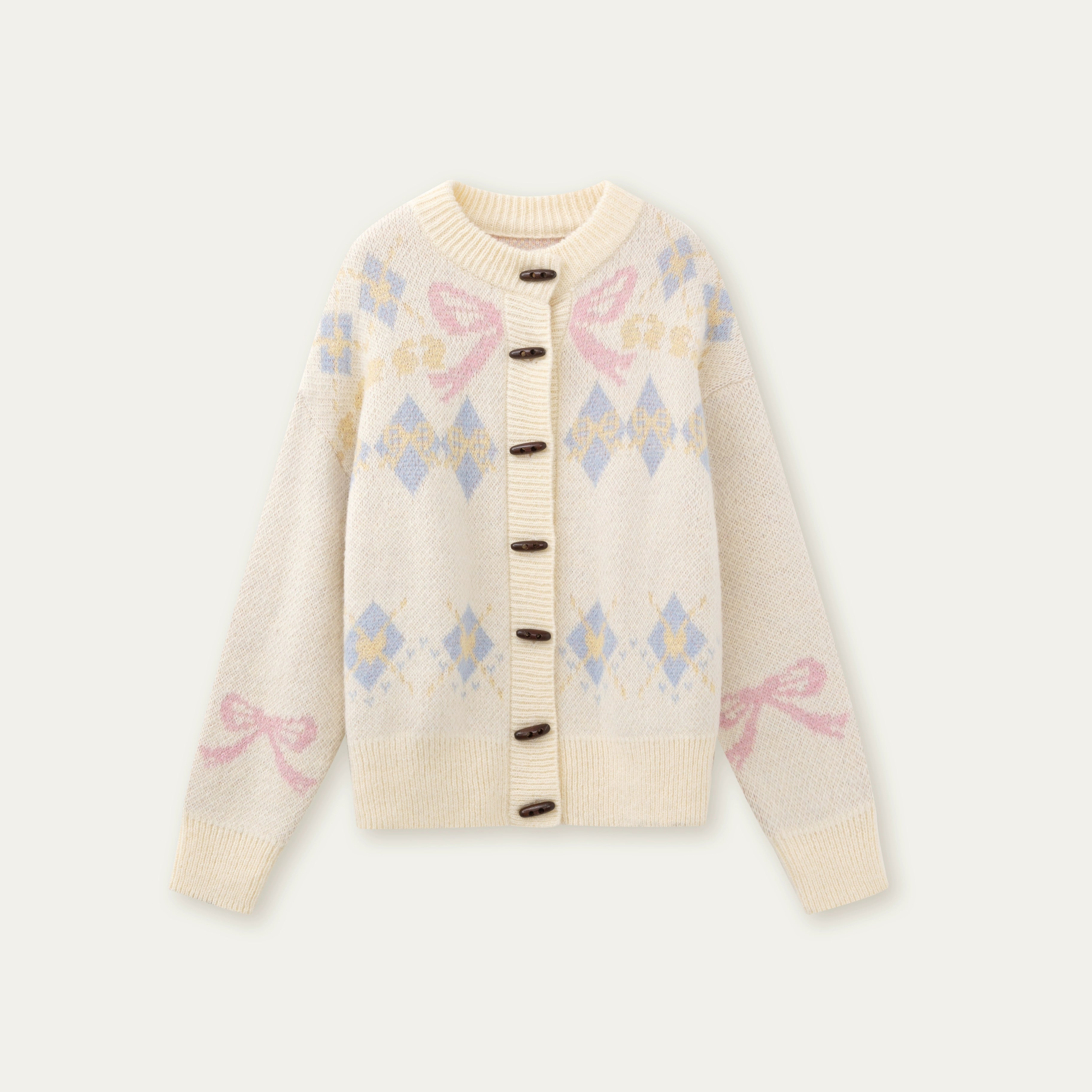 Bow-Knot Fair Isle Toggle Knit Cardigan
