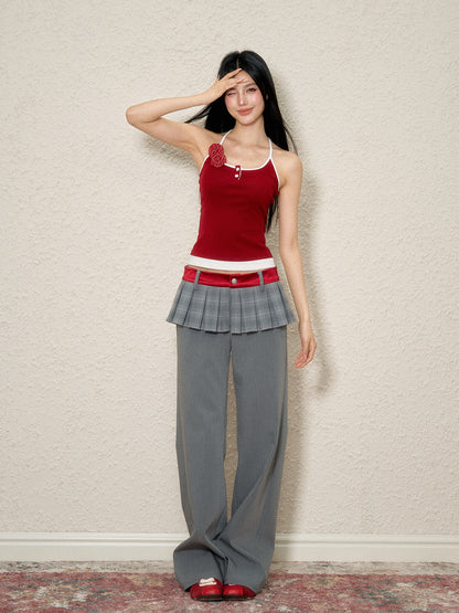 Two-Tone Low Waist Trousers