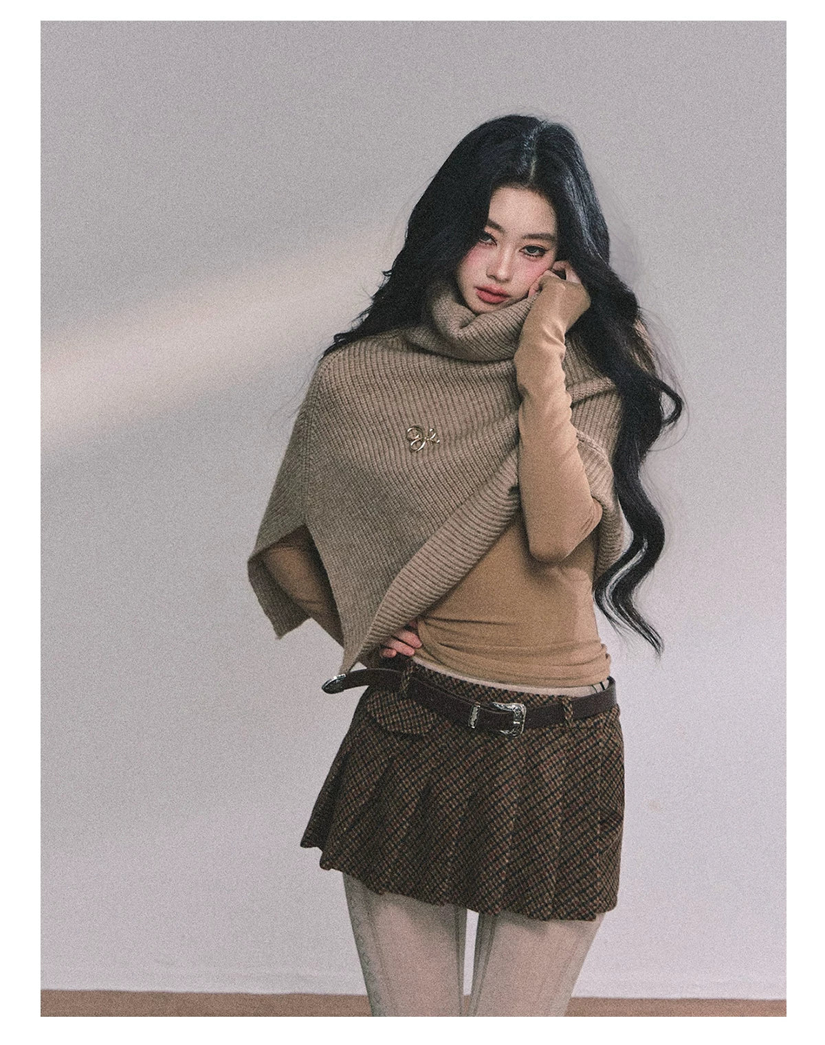 French High-Neck Knit Sweater