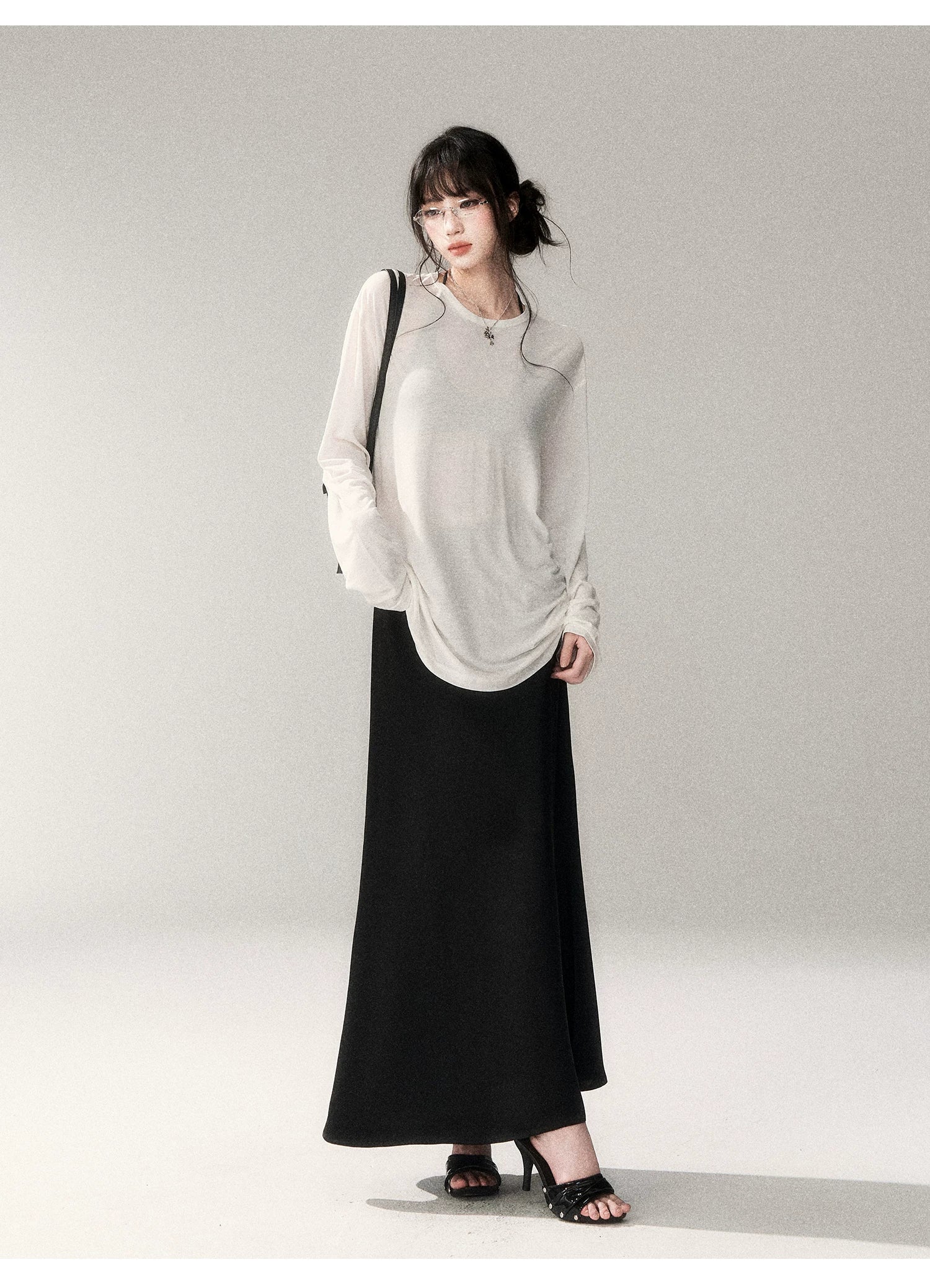French Satin Acetate A-Line Midi Skirt