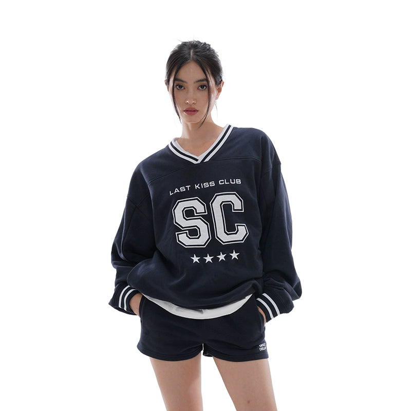 Oversize Casual V-neck Football Sweatshirt