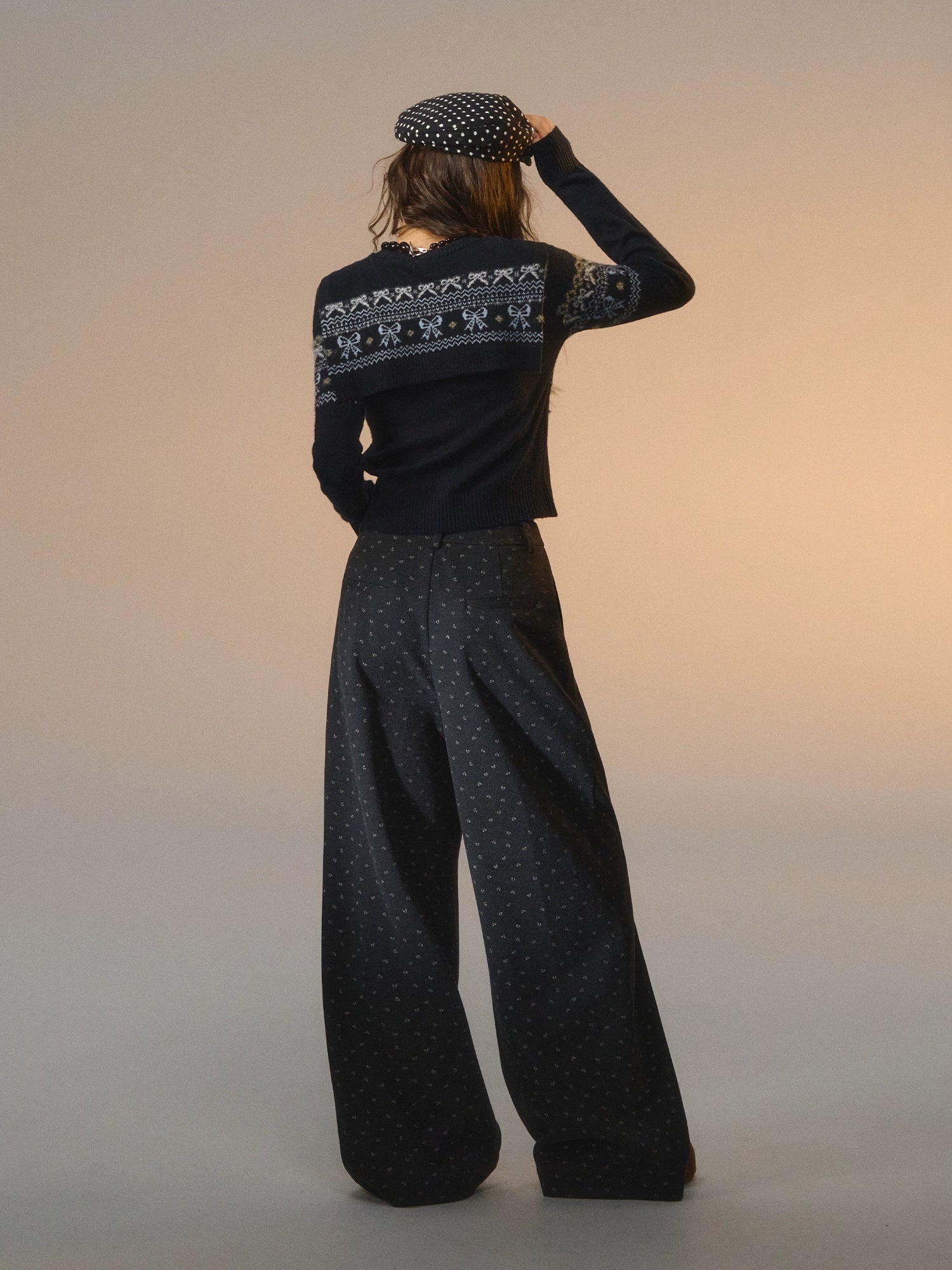 Fair Isle Bow Layered Knit Sweater