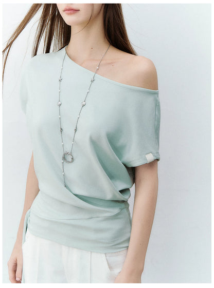 Asymmetric One-Shoulder Tie Detail Cutout Short Sleeve T-Shirt
