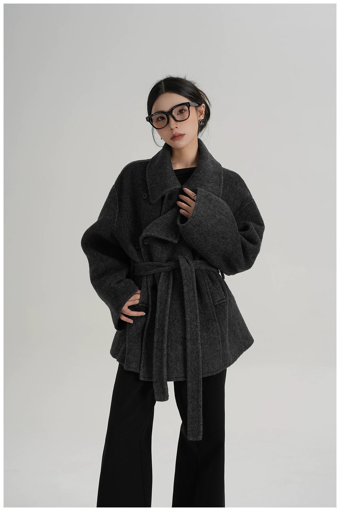 Tie-Detail Patchwork Double-Faced Wool Jacket