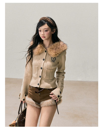 Faux-Fur Wide-Leg Winter Mini Shorts