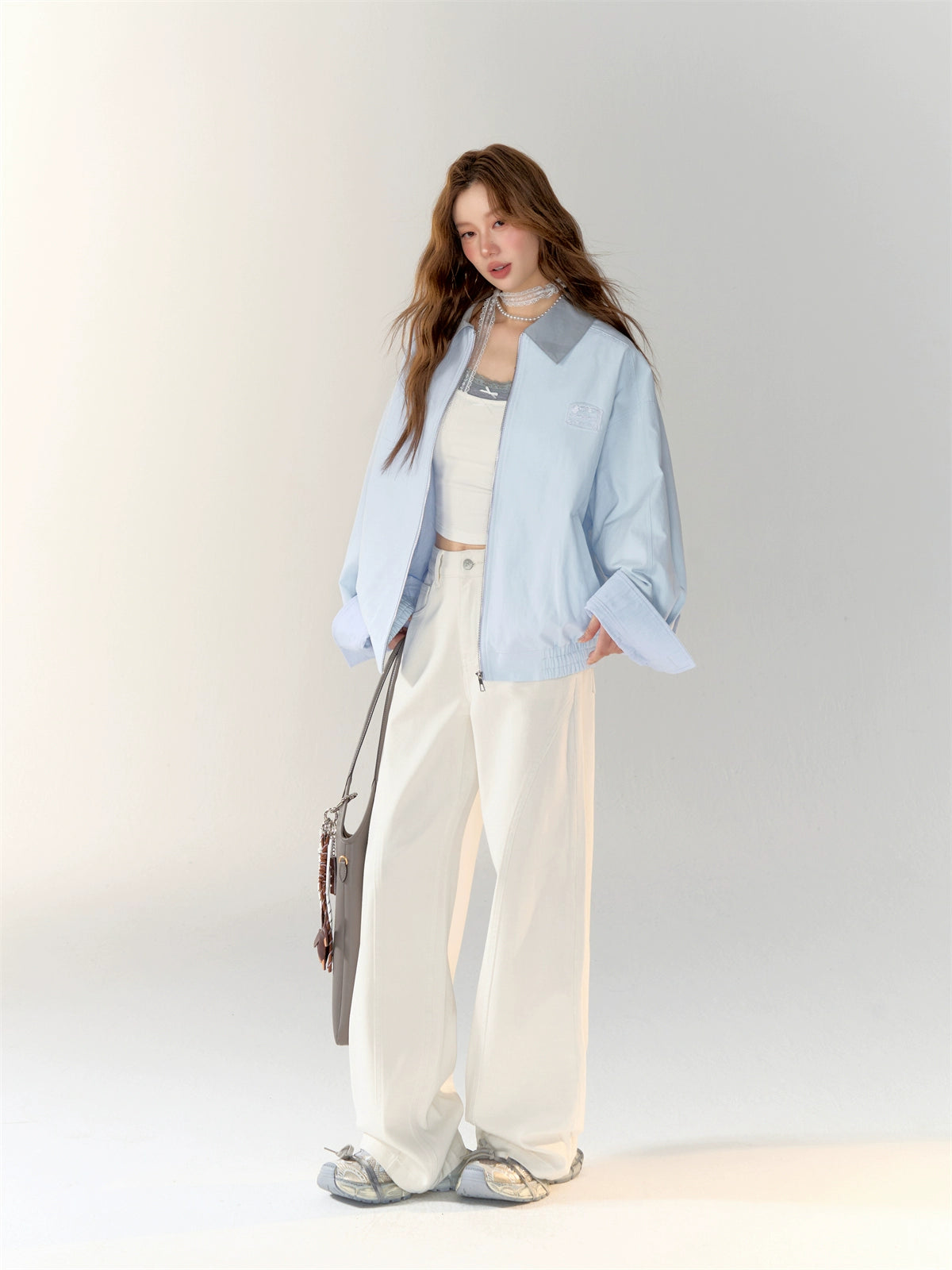 Light Blue Collar Color-block Workwear Jacket