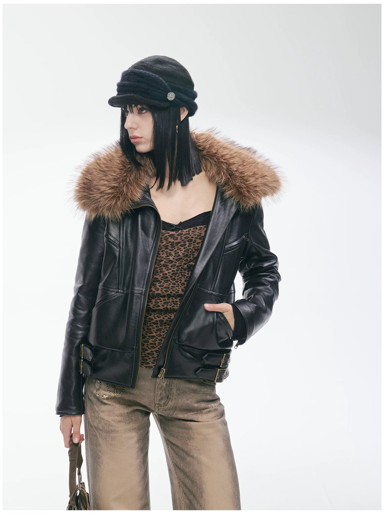 Heavy Punk Windproof Quilted Leather Jacket