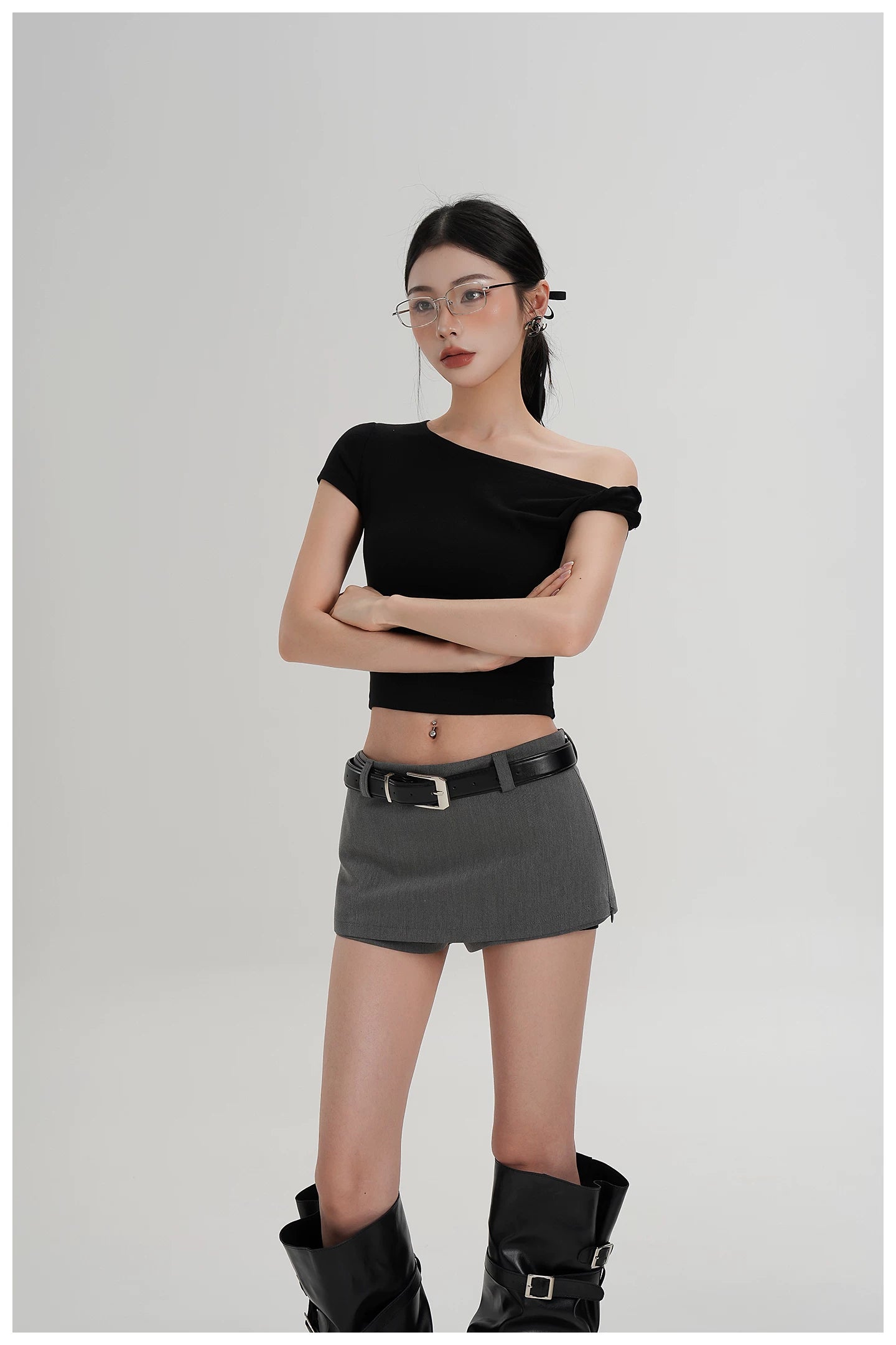 Asymmetric Off-Shoulder Cropped Tee