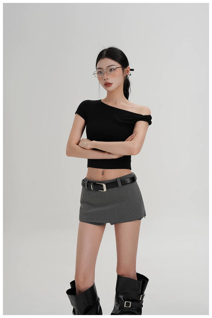 Asymmetric Off-Shoulder Cropped Tee