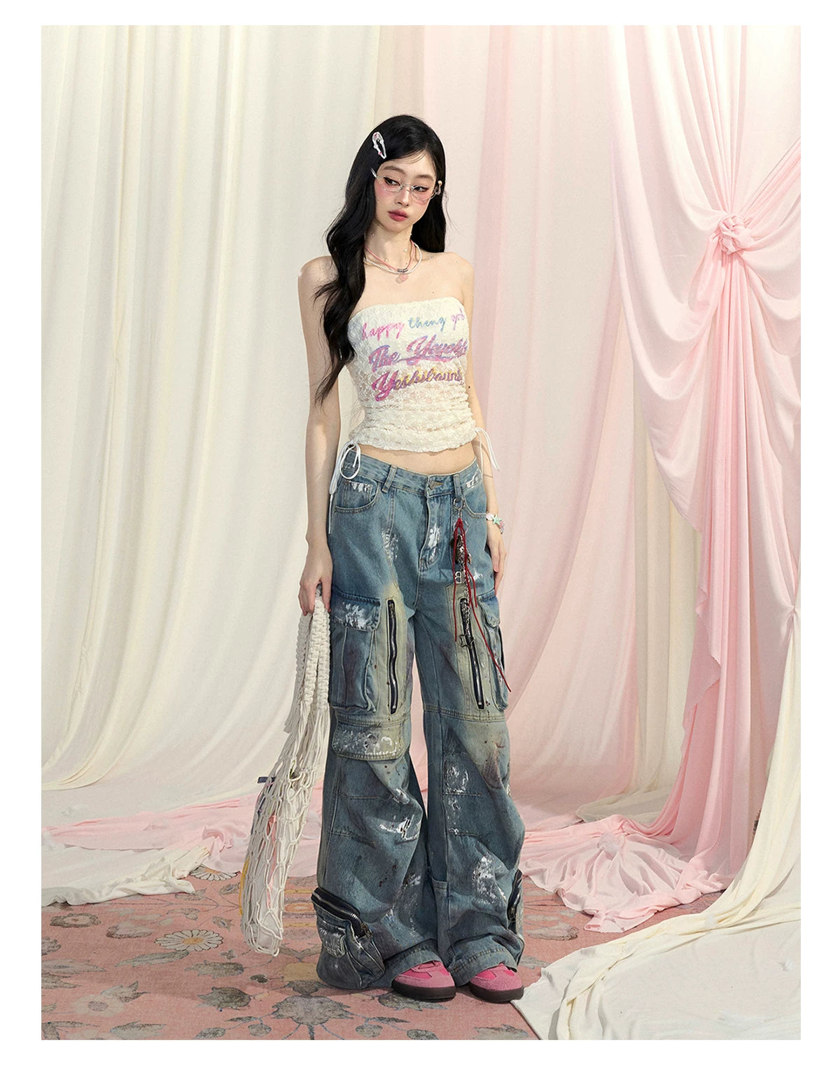 “Spring Love Letter” Lace Bandeau Crop Top