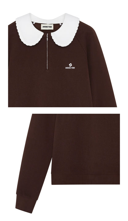 Detachable Collar Cotton-Blend Oversized Sweatshirt