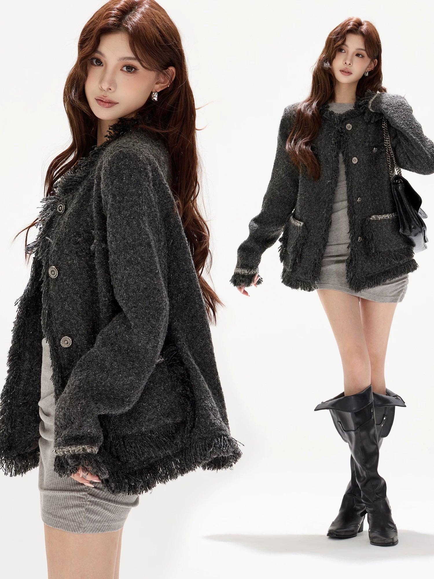 Luxury Grey Tweed Wool Jacket