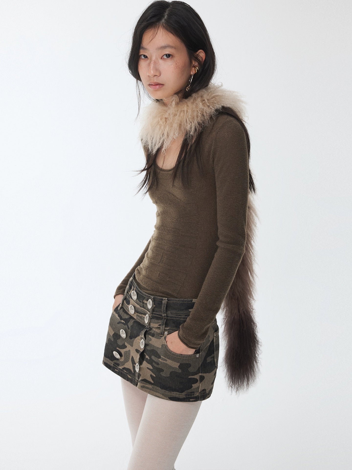 Ombre Shearling Wool Long Scarf