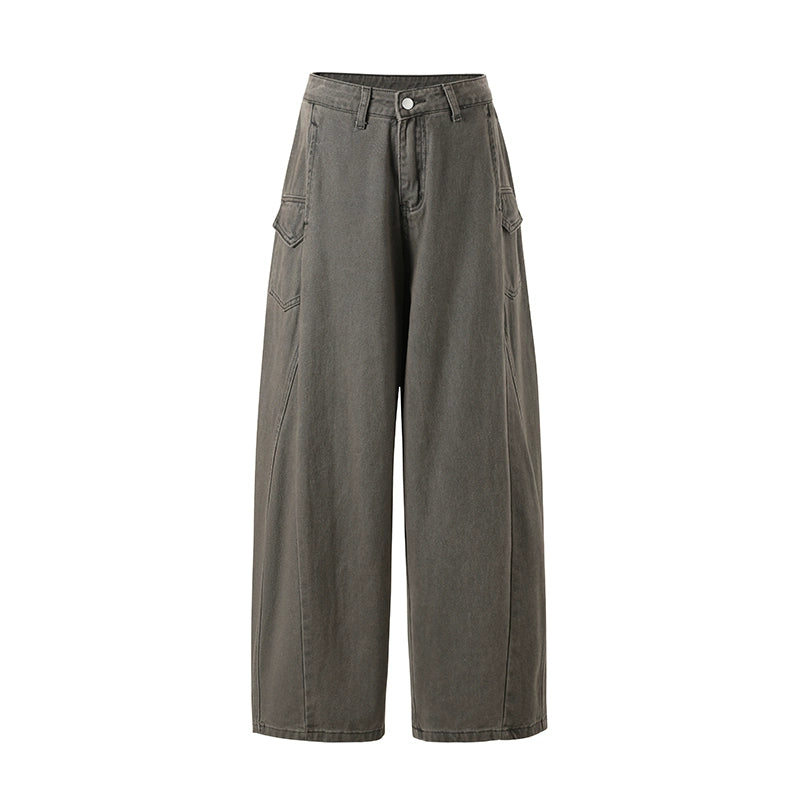 Vintage-Wash Curved Wide-Leg Pants