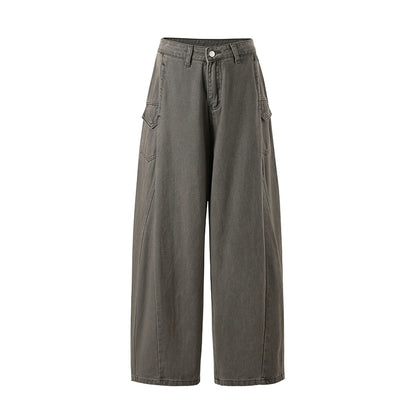 Vintage-Wash Curved Wide-Leg Pants