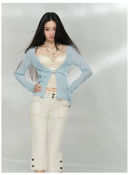 Shimmer Knit Tie-Front Cardigan