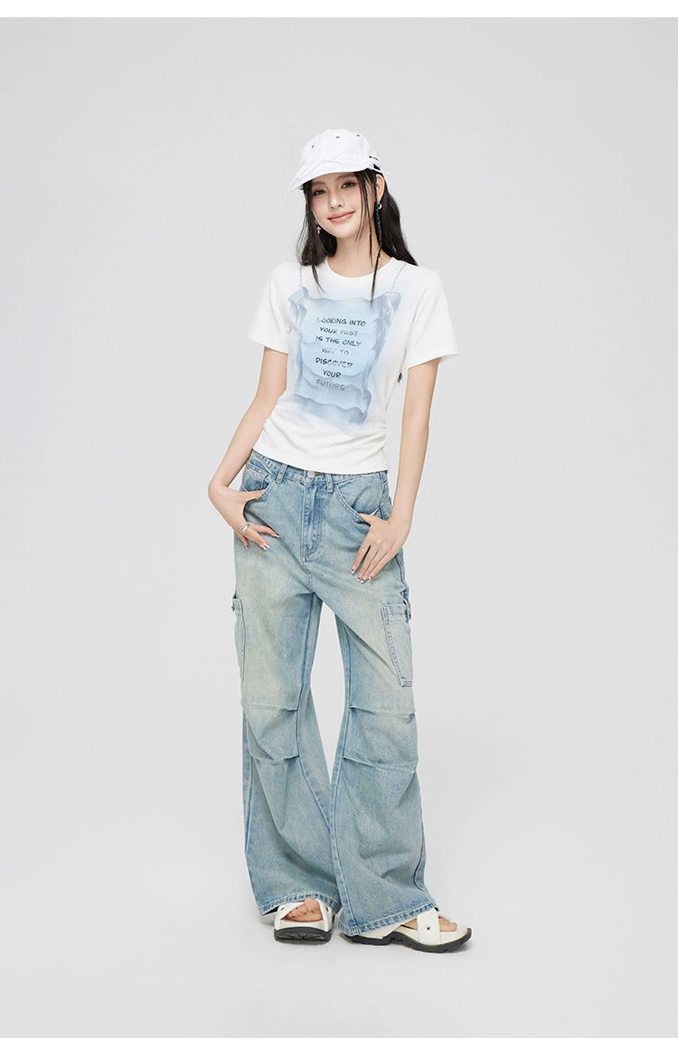 Retro Pleated Wide-Leg Jeans - CHINASQUAD
