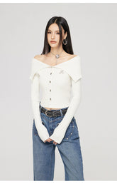 Black & Off-white Turn-down Collar Sweater - CHINASQUAD