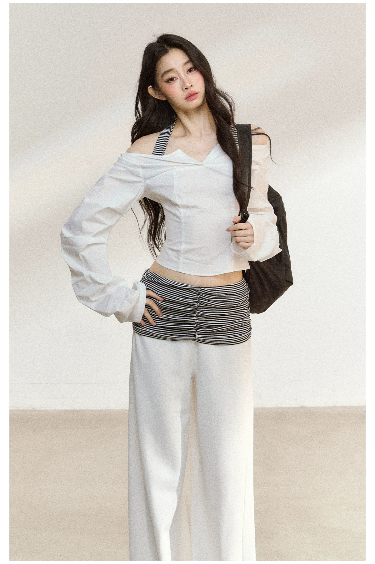 White V-Neck Off-Shoulder Cropped Blouse