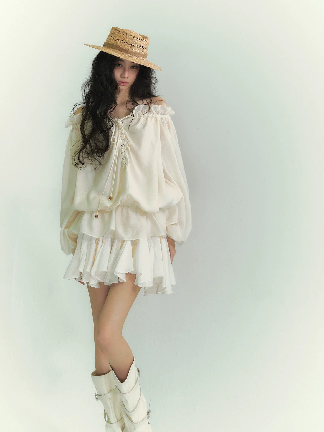 Lace Patchwork Asymmetric Hem Mini Skirt
