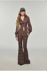 Plaid & Leopard Slim-Fit Flared Pants - CHINASQUAD