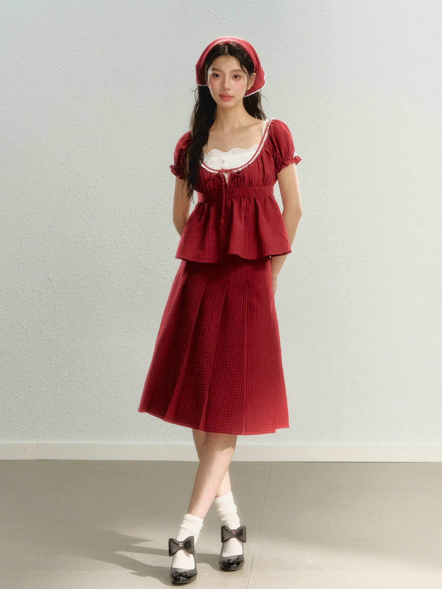 Red Blouse &amp; Midi Skirt Set - CHINASQUAD