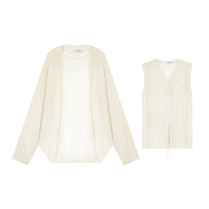 Mohair Wool-Blend Drawstring Cami &amp; Cardigan Set