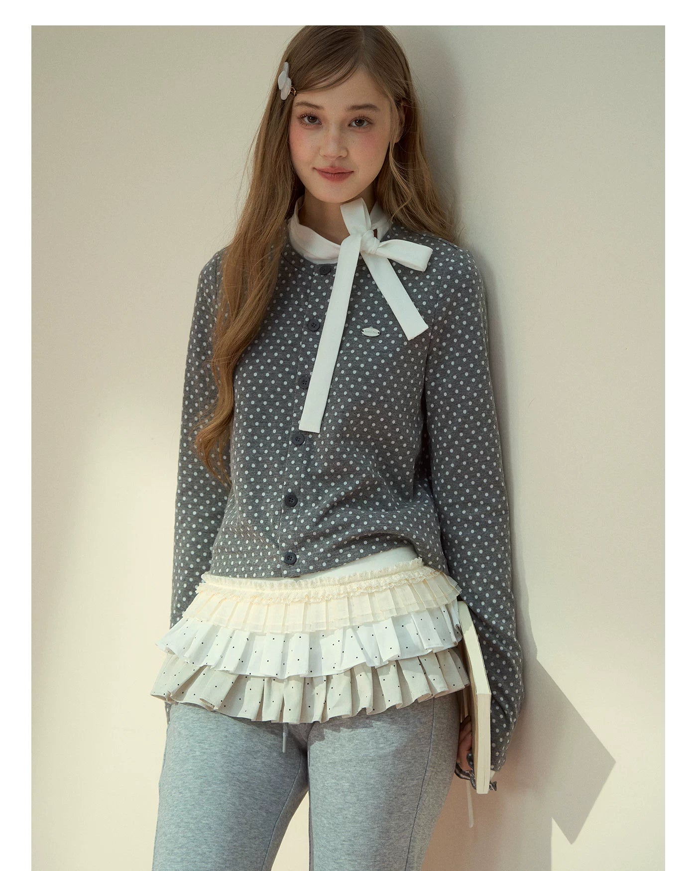 Polka Dot Layered Knit Blouse